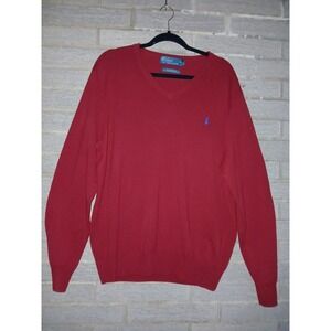 Polo Ralph Lauren Men's Merino Wool V-neck Sweater Cranberry Red Size XL Preppy